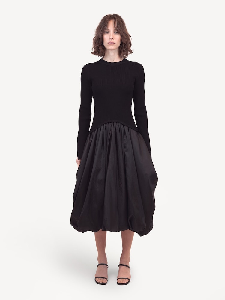 Simkhai Black Kenlie Bubble Hem Midi Dress - Image 1 of 5