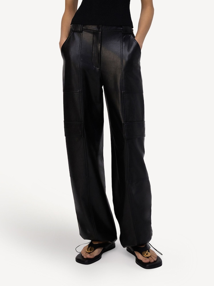 Simkhai Black Sofia Luxe Vegan Leather Cargo Trousers - Image 1 of 7 Simkhai Black Sofia Luxe Vegan Leather Cargo Trousers - Image 1 of 7
