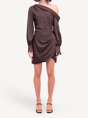 Simkhai Brown Cameron Satin One Shoulder Mini Dress - Image 1 of 3