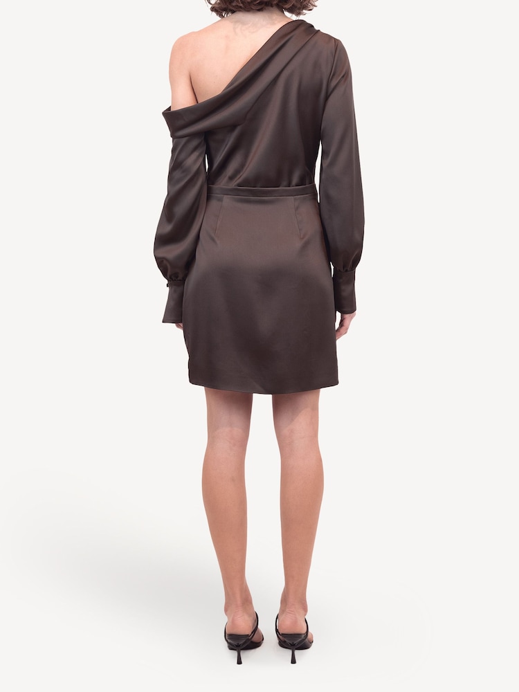 Simkhai Brown Cameron Satin One Shoulder Mini Dress - Image 2 of 3