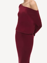 Simkhai Red Janese Wool One Shoulder Midi Dress - Image 4 of 5