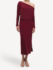 Simkhai Red Janese Wool One Shoulder Midi Dress - Image 5 of 5
