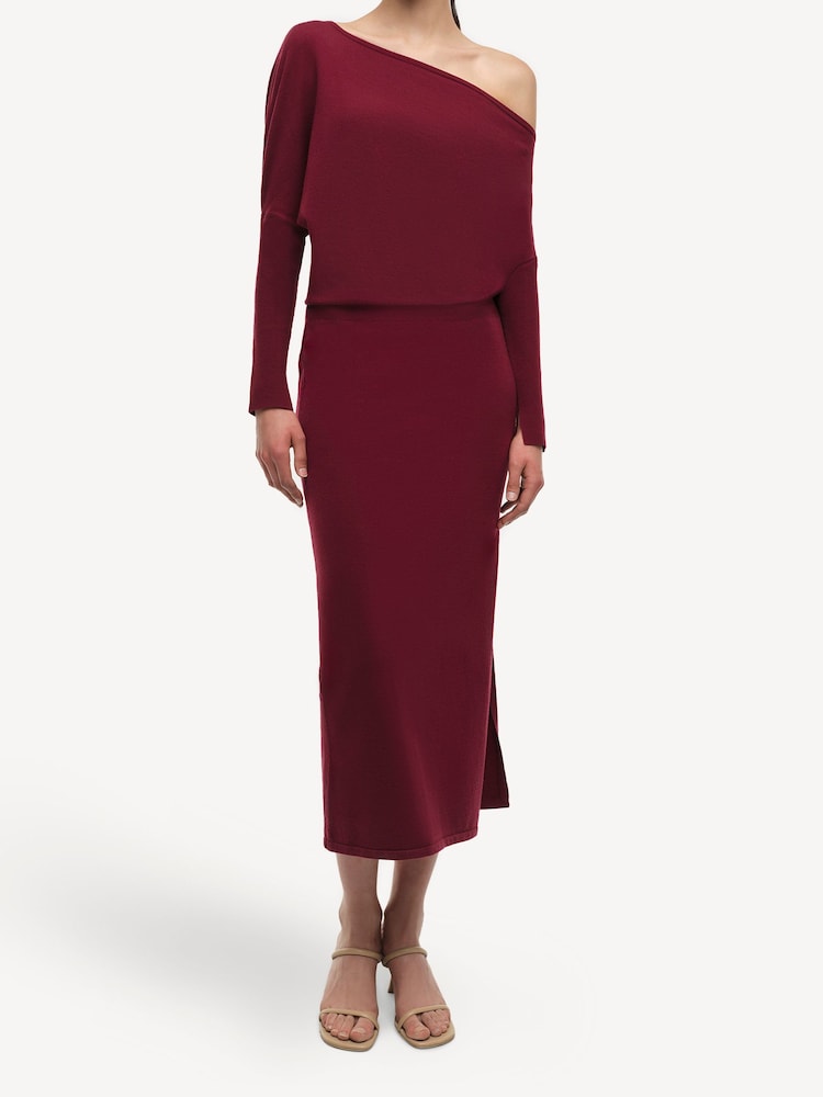 Simkhai Red Janese Wool One Shoulder Midi Dress - Image 5 of 5