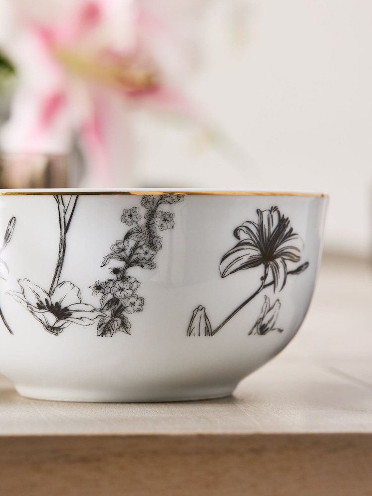 Lipsy Set of 4 White Floral Cereal Bowls - Image 2 of 3 Lipsy Set of 4 White Floral Cereal Bowls - Image 2 of 3