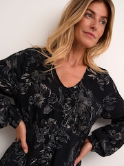Cream CRLova V-Neck Buttons Long Sleeve Black Dress - Image 3 of 5