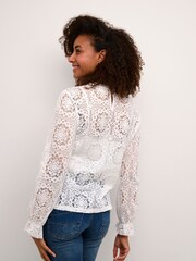 Cream Crtiley Lace Long Sleeve White Blouse - Image 2 of 6