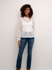 Cream Crtiley Lace Long Sleeve White Blouse - Image 3 of 6