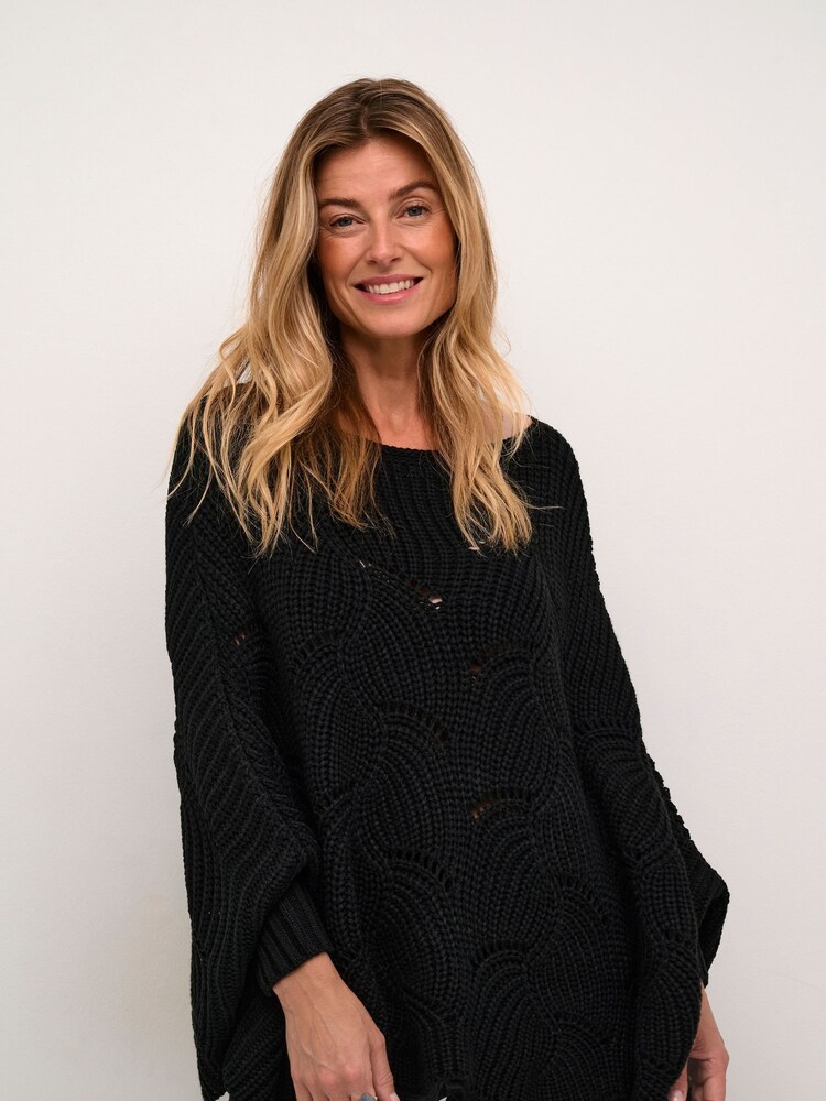 Cream Loose Fit CRMistletoe Slash Neck Black Poncho - Image 1 of 6