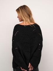 Cream Loose Fit CRMistletoe Slash Neck Black Poncho - Image 2 of 6