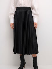 Cream CRPoppi Plissé Elastic Waist Midi Black Skirt - Image 1 of 6