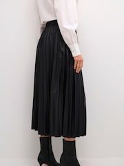 Cream CRPoppi Plissé Elastic Waist Midi Black Skirt - Image 2 of 6