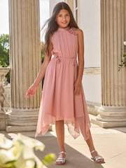 Lipsy Pink Corsage Hanky Hem Occasion Dress (5-16yrs) - Image 1 of 5