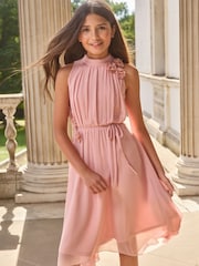 Lipsy Pink Corsage Hanky Hem Occasion Dress (5-16yrs) - Image 3 of 5