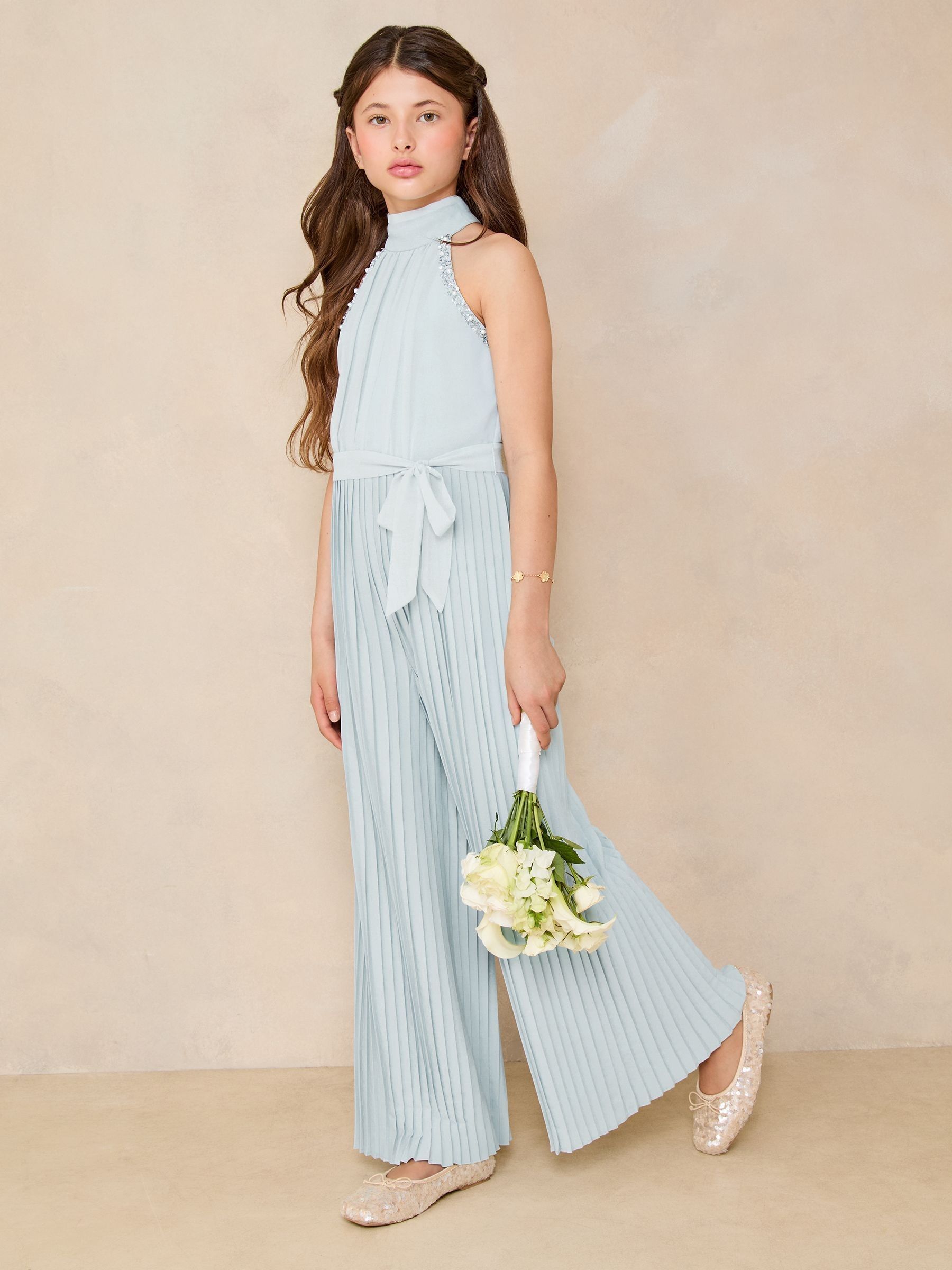 Lipsy Blue Halter Embellished Occasion Jumpsuit 5 16yrs