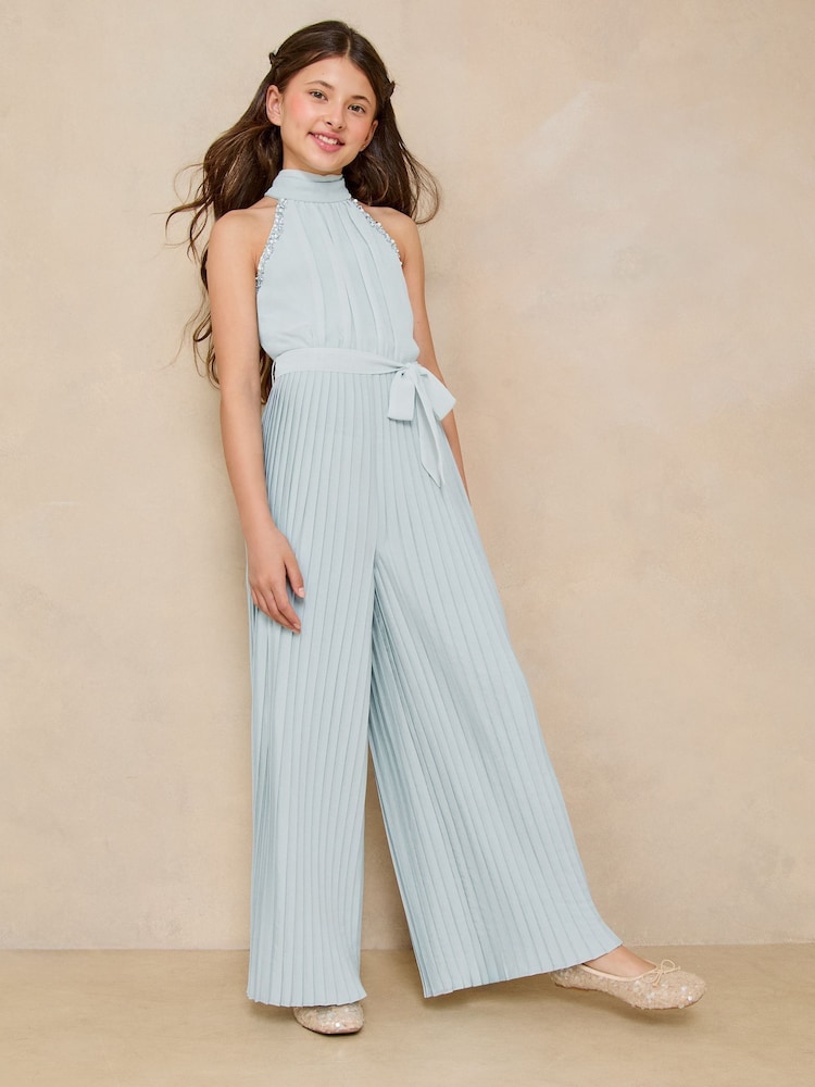 Lipsy Blue Halter Embellished Occasion Jumpsuit (5-16yrs) - Image 2 of 4