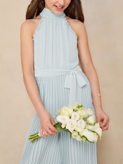 Lipsy Blue Halter Embellished Occasion Jumpsuit (5-16yrs) - Image 3 of 4