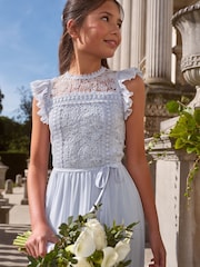 Lipsy Blue Lace Front Flutter Sleeve Occasion Dress (5-16yrs) - Image 2 of 4