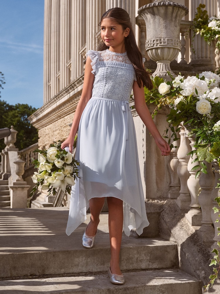 Lipsy Blue Lace Front Flutter Sleeve Occasion Dress (5-16yrs) - Image 3 of 4