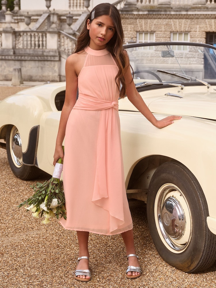Lipsy Pink Twist Waist Occasion Dress (7-16yrs) - Image 1 of 4