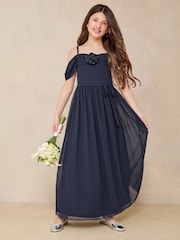 Lipsy Navy Blue Corsage Cold Shoulder Occasion Dress (10-16yrs) - Image 1 of 4