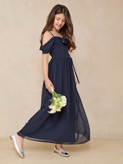 Lipsy Navy Blue Corsage Cold Shoulder Occasion Dress (10-16yrs) - Image 2 of 4