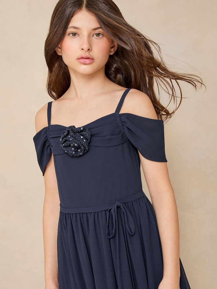 Buy Lipsy Navy Blue Corsage Cold Shoulder Occasion Dress (10-16yrs) from  Next USA