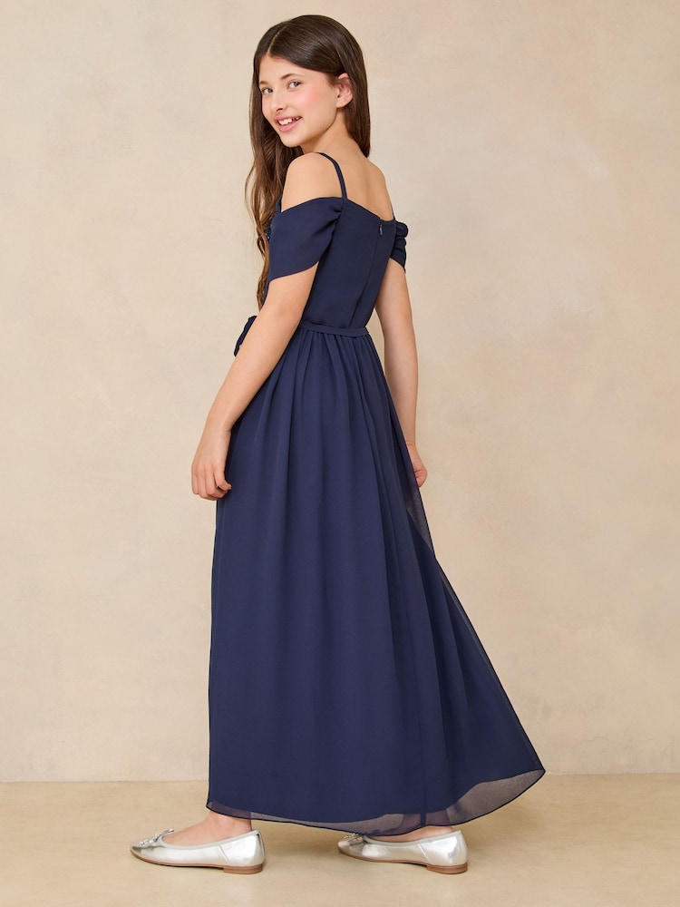 Lipsy Navy Blue Corsage Cold Shoulder Occasion Dress (10-16yrs) - Image 4 of 4
