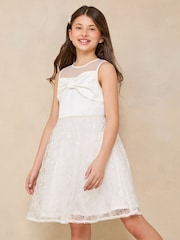 Lipsy Ivory 3D Bow Pearl Trim Ocassion Dress (5-16yrs) - Image 1 of 5
