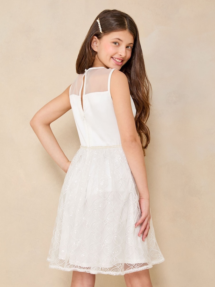 Lipsy Ivory 3D Bow Pearl Trim Ocassion Dress (5-16yrs) - Image 5 of 5