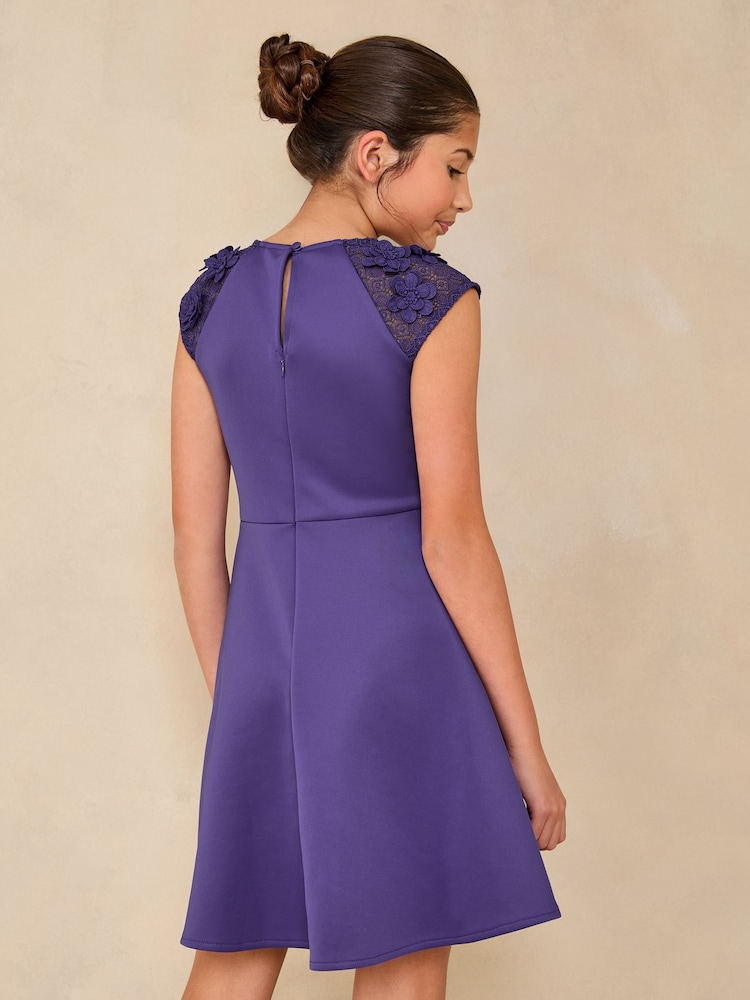 Lipsy Cobalt Blue Scuba 3D Lace Occasion Dress (5-16yrs) - Image 4 of 4