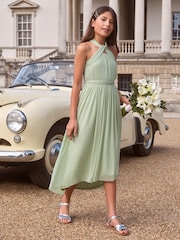 Lipsy Sage Green Twist Halter Occasion Dress (10-16yrs) - Image 1 of 4