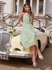 Lipsy Sage Green Twist Halter Occasion Dress (10-16yrs) - Image 2 of 4