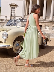 Lipsy Sage Green Twist Halter Occasion Dress (10-16yrs) - Image 4 of 4