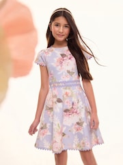 Lipsy Lilac Purple Floral Scuba Occasion Dress (5-16yrs) - Image 1 of 5
