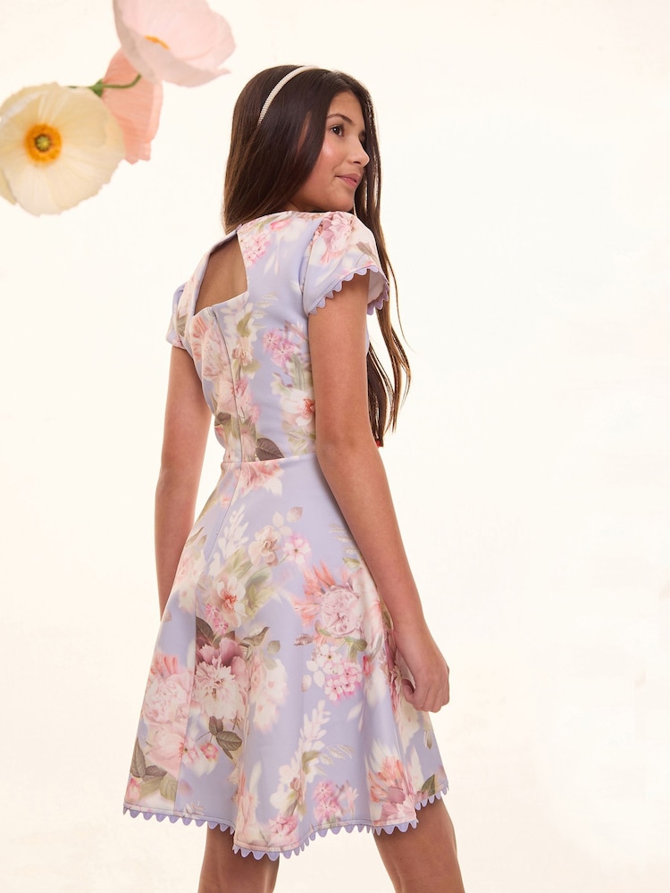 Lipsy Lilac Purple Floral Scuba Occasion Dress (5-16yrs) - Image 4 of 5