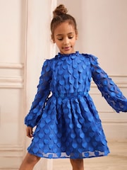 Love & Roses Cobalt Blue 3D Heart Long Sleeve Dress (5-16yrs) - Image 1 of 4