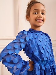 Love & Roses Cobalt Blue 3D Heart Long Sleeve Dress (5-16yrs) - Image 2 of 4