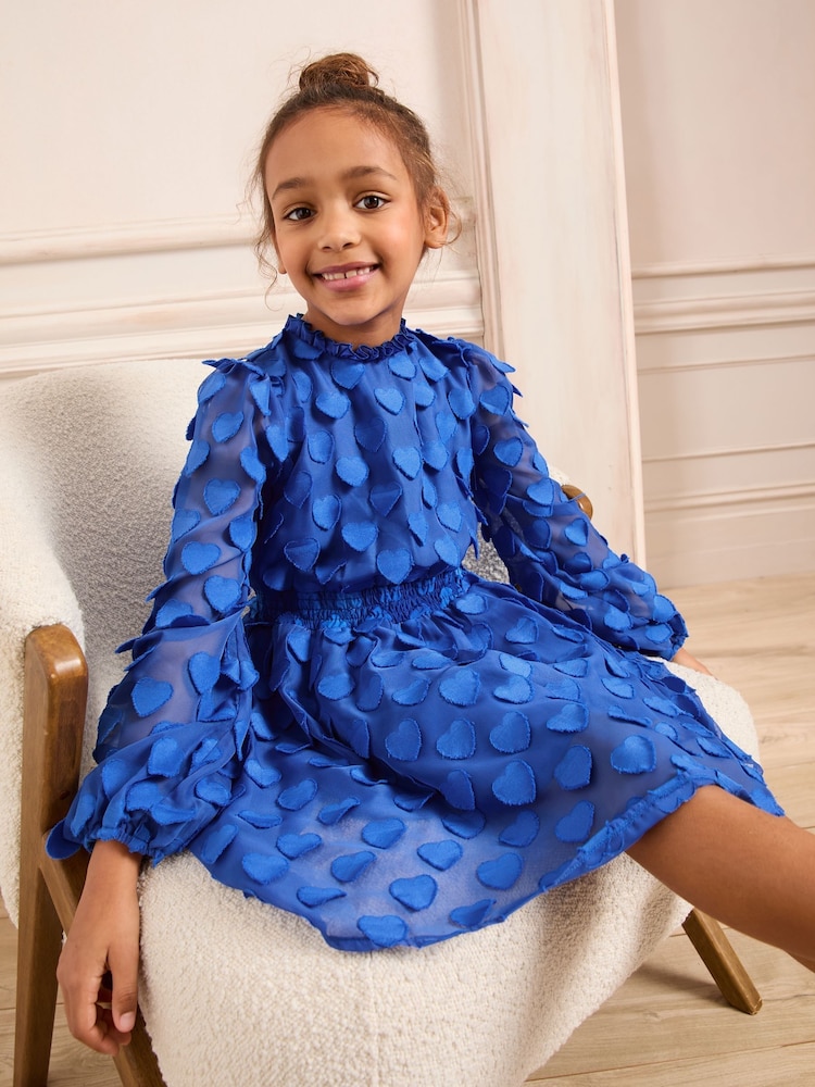 Love & Roses Cobalt Blue 3D Heart Long Sleeve Dress (5-16yrs) - Image 3 of 4