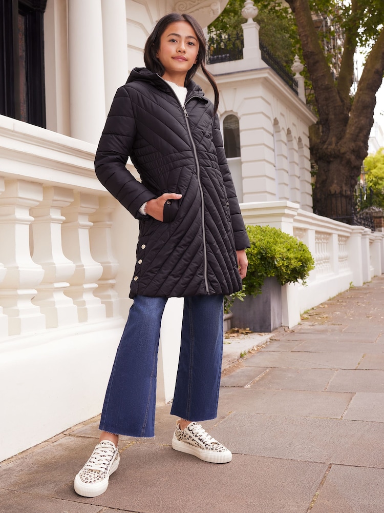 Lipsy Black Shower Resistant Midweight Longline Padded Coat (3-16yrs) - Image 2 of 5