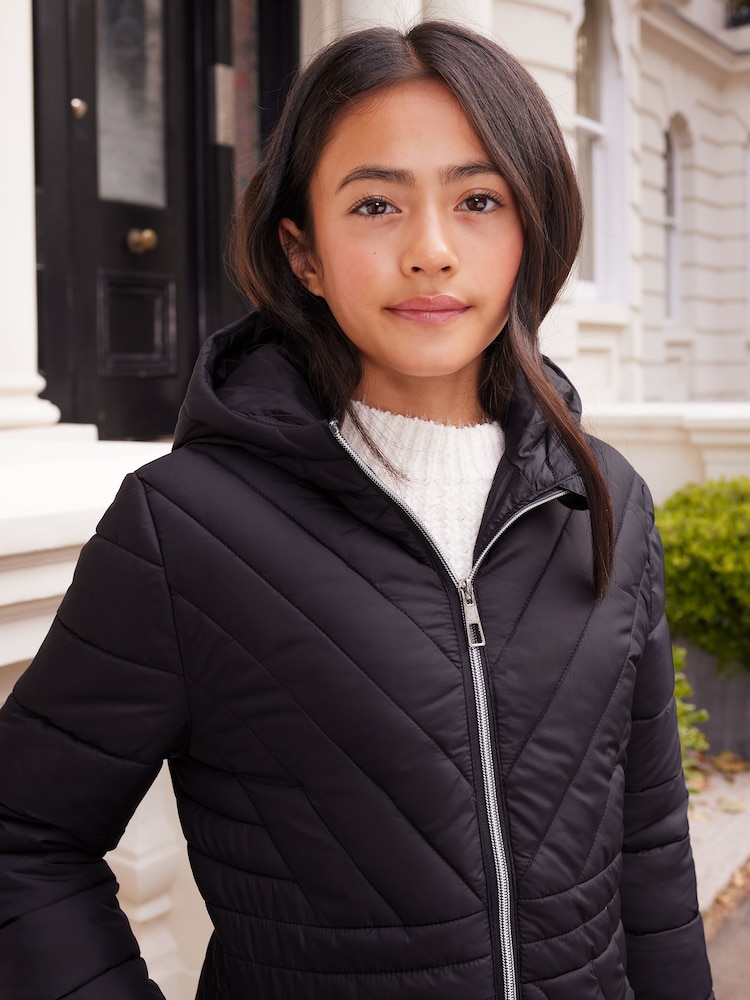 Lipsy Black Shower Resistant Midweight Longline Padded Coat (3-16yrs) - Image 5 of 5