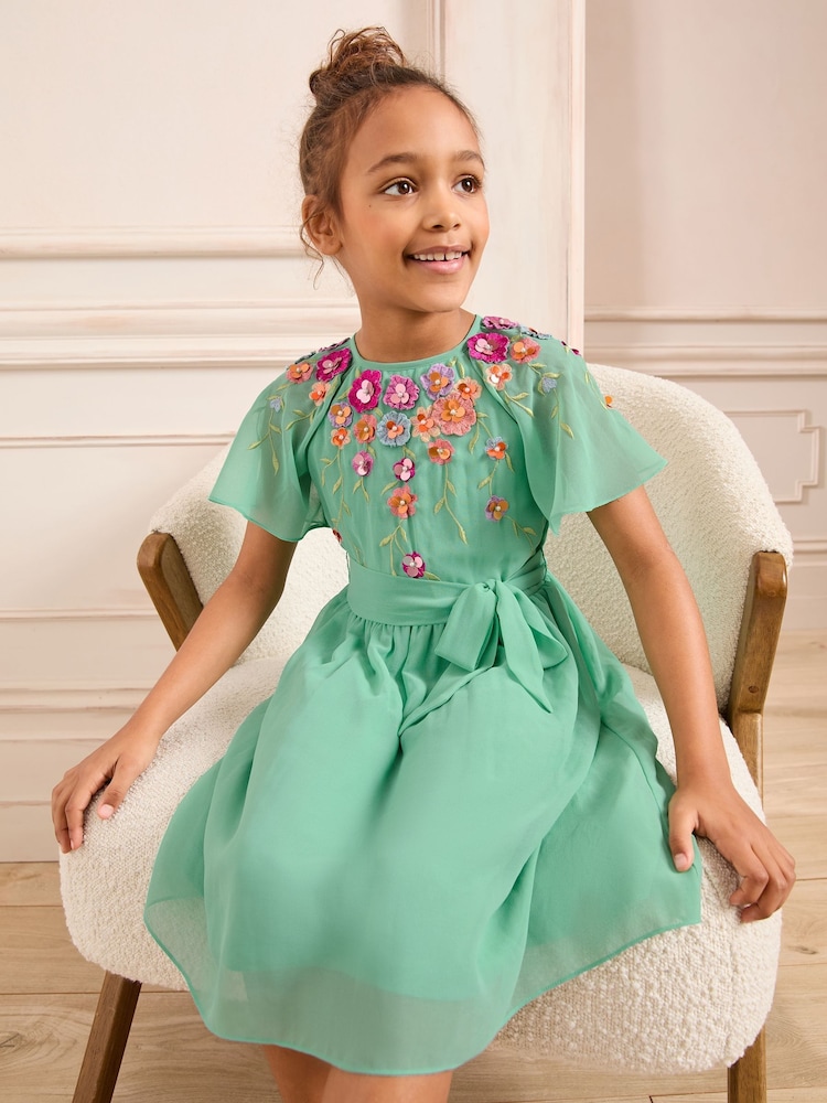 Love & Roses Green Embellished Chiffon Occasion Dress (5-16yrs) - Image 3 of 4