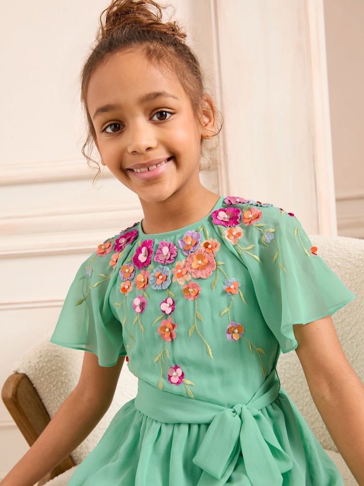 Love & Roses Green Embellished Chiffon Occasion Dress (5-16yrs) - Image 4 of 4