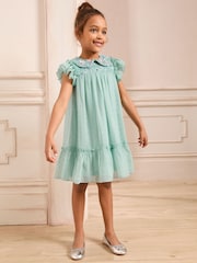 Love & Roses Mint Green Sequin Collar Occasion Dress (3-12yrs) - Image 3 of 4