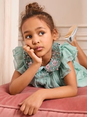 Love & Roses Mint Green Sequin Collar Occasion Dress (3-12yrs) - Image 4 of 4