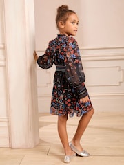Love & Roses Black Floral Chiffon Long Sleeve Dress (5-16yrs) - Image 4 of 4