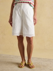 White Broderie Tailored Shorts - Image 1 of 7