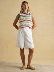 White Broderie Tailored Shorts - Image 4 of 7