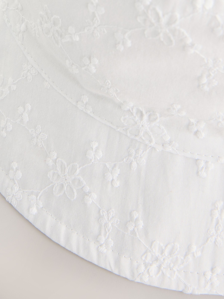 White 100% Cotton Embroided Bucket Hat (3mths-10yrs) - Image 3 of 3