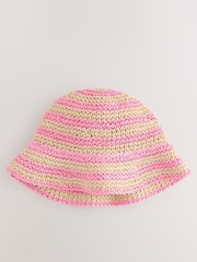 Pink/Cream Straw Cloche Bucket Hat (3mths-16yrs) - Image 1 of 2