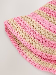 Pink/Cream Straw Cloche Bucket Hat (3mths-16yrs) - Image 2 of 2